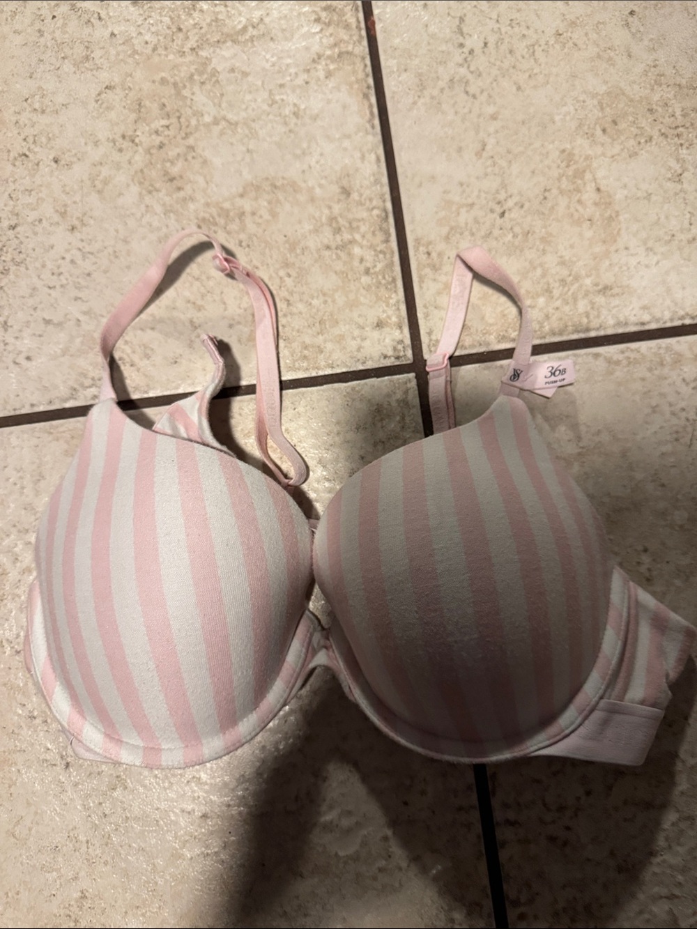 Victoria's Secret Pink and White Striped T-Shirt Bra